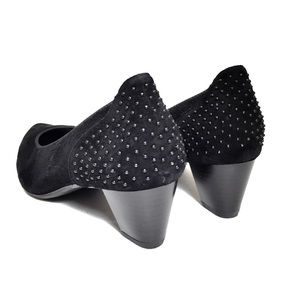 ARA Black Suede Semi-Round Toe Studded Pumps